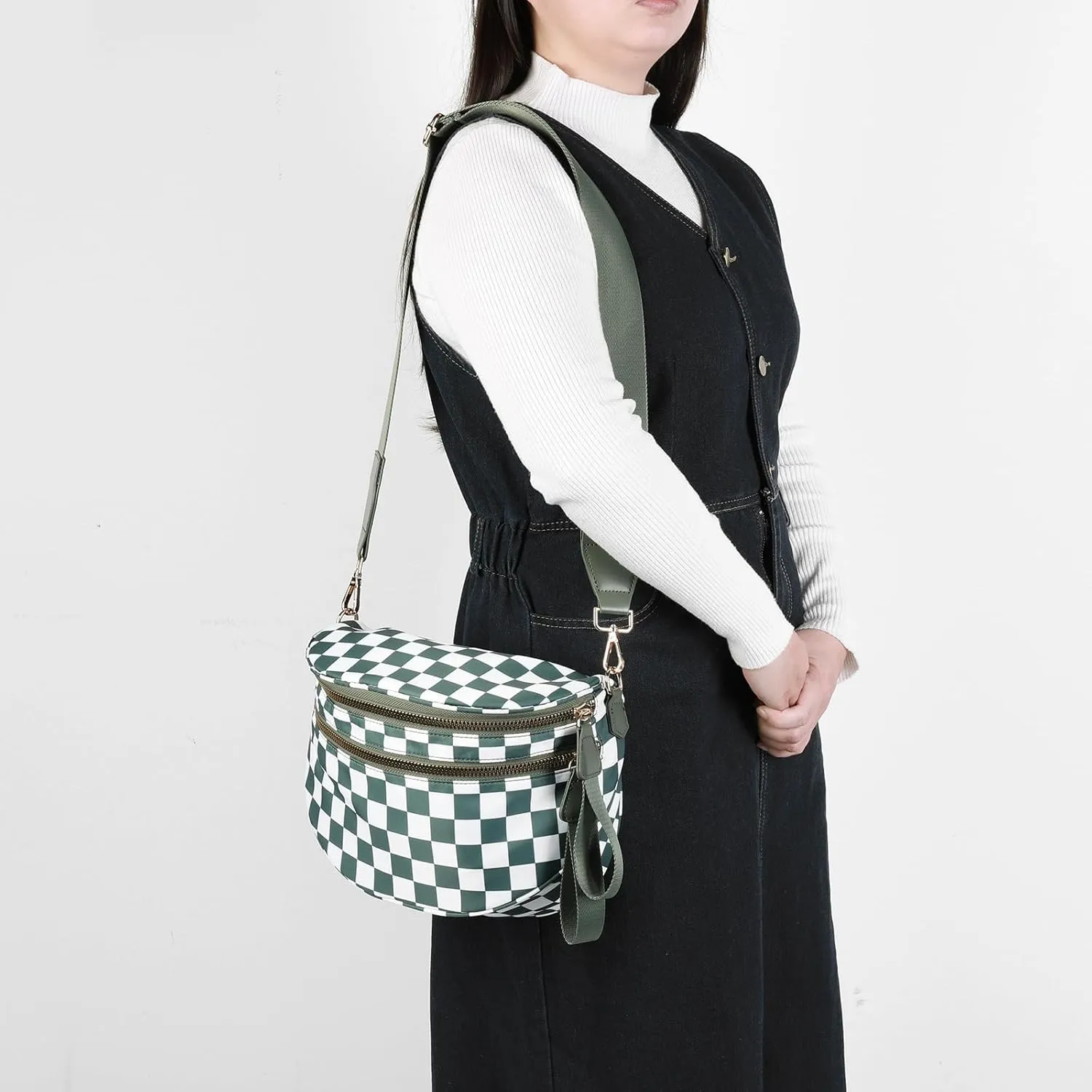 Checkered Crossbody Bum Bags for Women Nylon Checkered Purse Checkerboard Fanny Pack