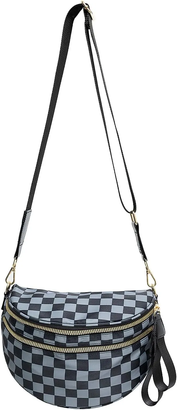 Checkered Crossbody Bum Bags for Women Nylon Checkered Purse Checkerboard Fanny Pack