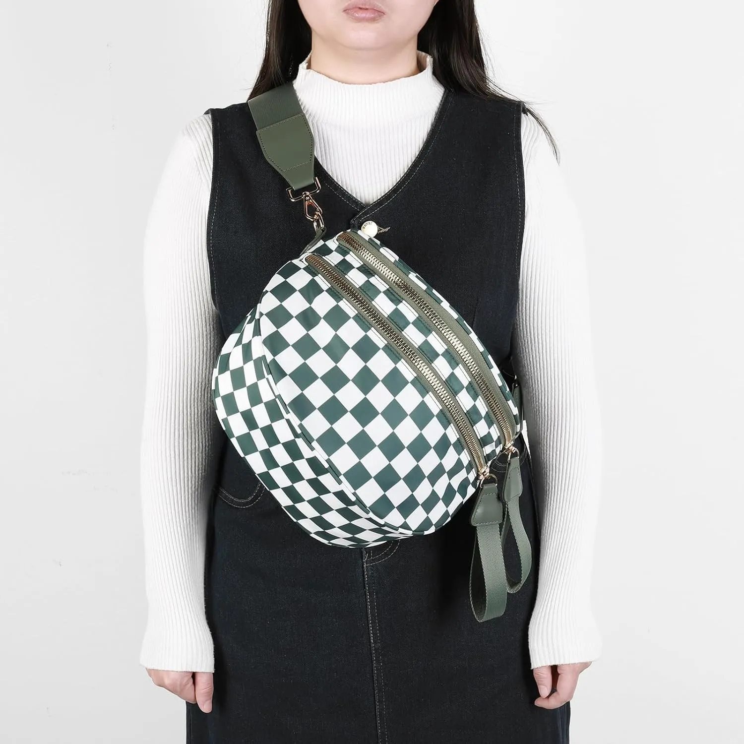 Checkered Crossbody Bum Bags for Women Nylon Checkered Purse Checkerboard Fanny Pack