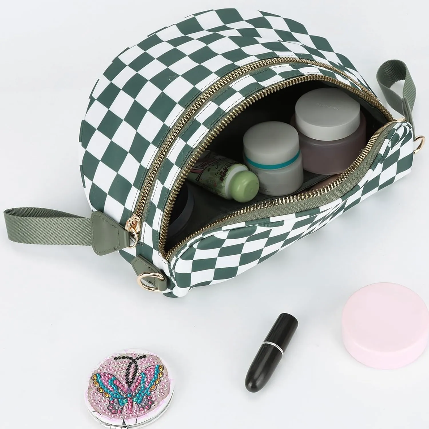 Checkered Crossbody Bum Bags for Women Nylon Checkered Purse Checkerboard Fanny Pack