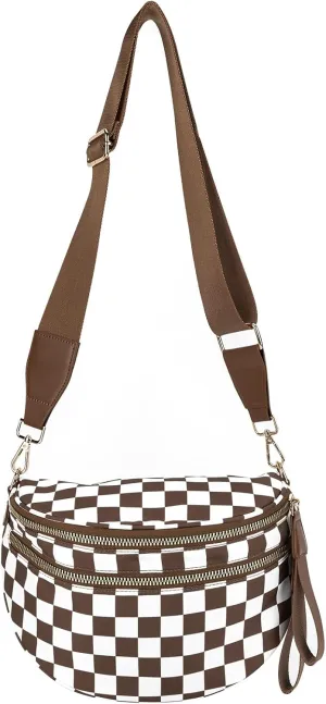 Checkered Crossbody Bum Bags for Women Nylon Checkered Purse Checkerboard Fanny Pack