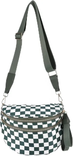 Checkered Crossbody Bum Bags for Women Nylon Checkered Purse Checkerboard Fanny Pack