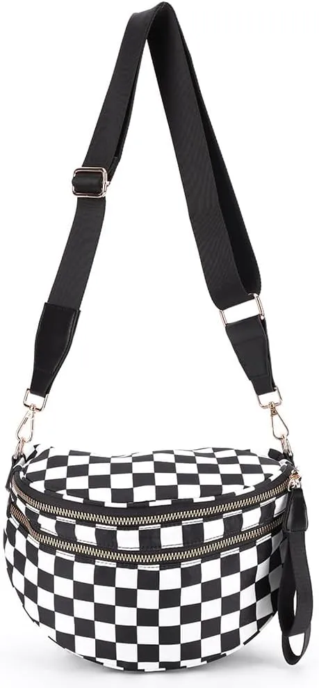 Checkered Crossbody Bum Bags for Women Nylon Checkered Purse Checkerboard Fanny Pack