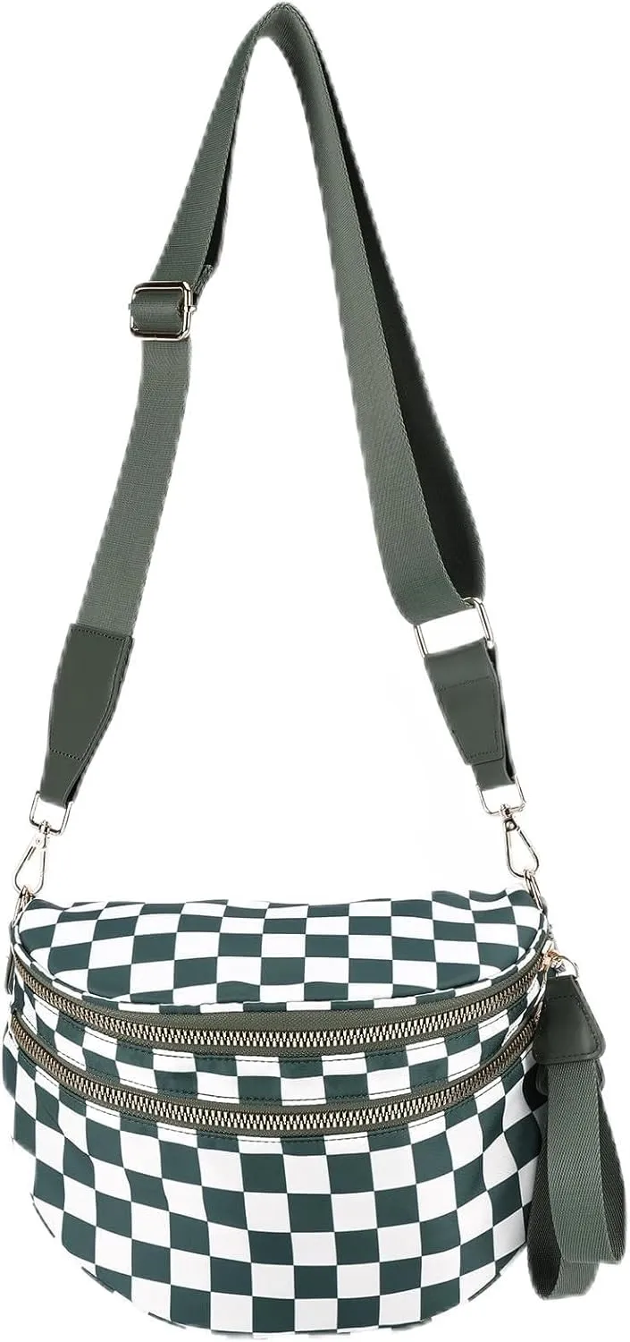 Checkered Crossbody Bum Bags for Women Nylon Checkered Purse Checkerboard Fanny Pack