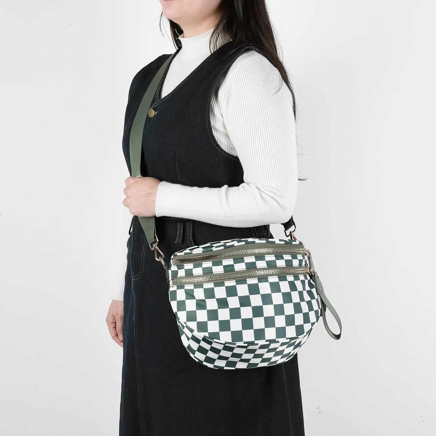 Checkered Crossbody Bum Bags for Women Nylon Checkered Purse Checkerboard Fanny Pack