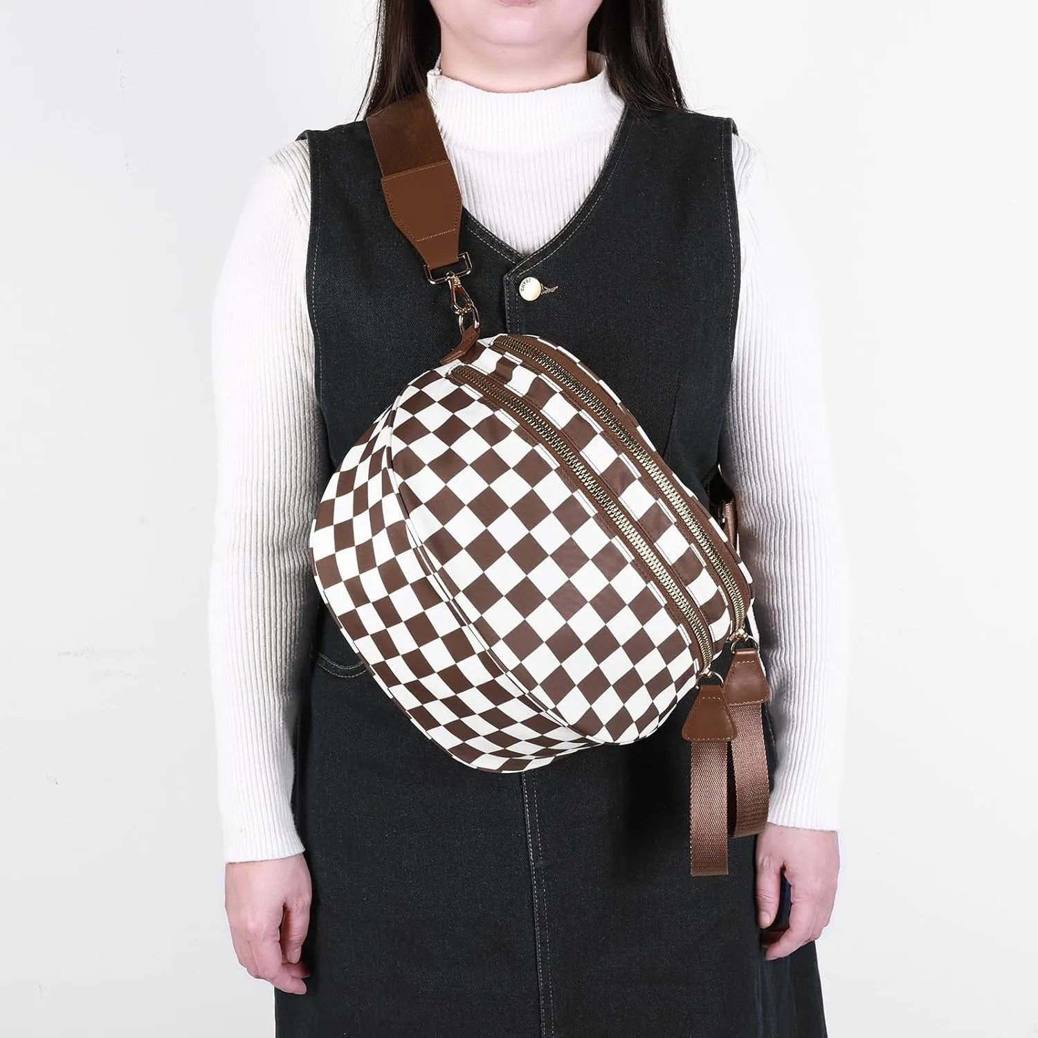 Checkered Crossbody Bum Bags for Women Nylon Checkered Purse Checkerboard Fanny Pack