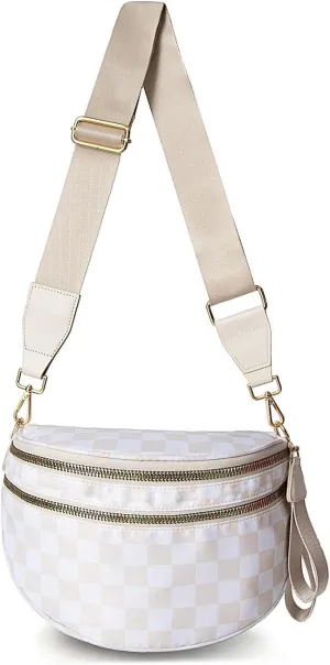 Checkered Crossbody Bum Bags for Women Nylon Checkered Purse Checkerboard Fanny Pack