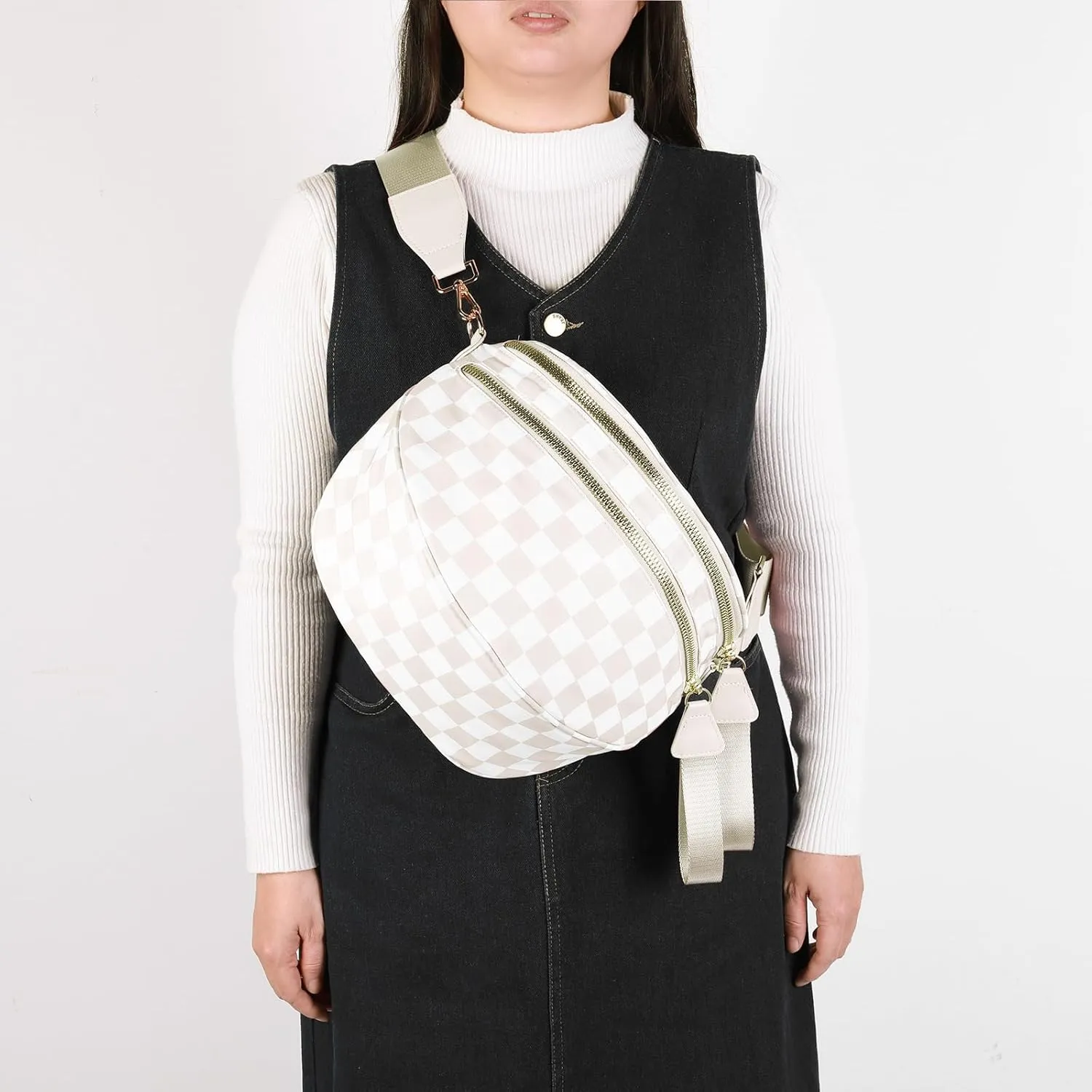Checkered Crossbody Bum Bags for Women Nylon Checkered Purse Checkerboard Fanny Pack