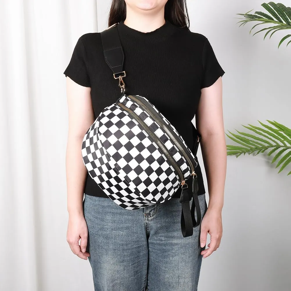 Checkered Crossbody Bum Bags for Women Nylon Checkered Purse Checkerboard Fanny Pack
