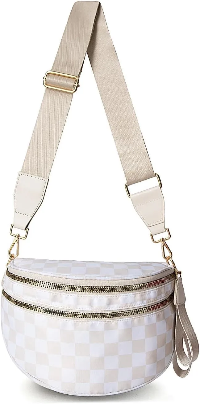 Checkered Crossbody Bum Bags for Women Nylon Checkered Purse Checkerboard Fanny Pack