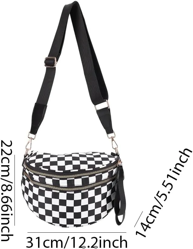 Checkered Crossbody Bum Bags for Women Nylon Checkered Purse Checkerboard Fanny Pack
