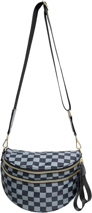 Checkered Crossbody Bum Bags for Women Nylon Checkered Purse Checkerboard Fanny Pack