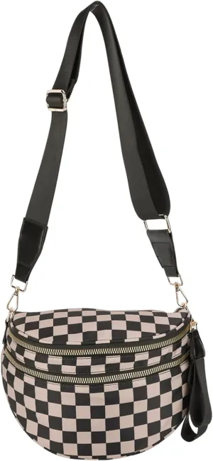 Checkered Crossbody Bum Bags for Women Nylon Checkered Purse Checkerboard Fanny Pack