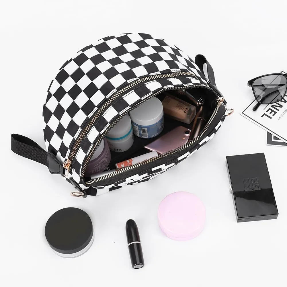 Checkered Crossbody Bum Bags for Women Nylon Checkered Purse Checkerboard Fanny Pack