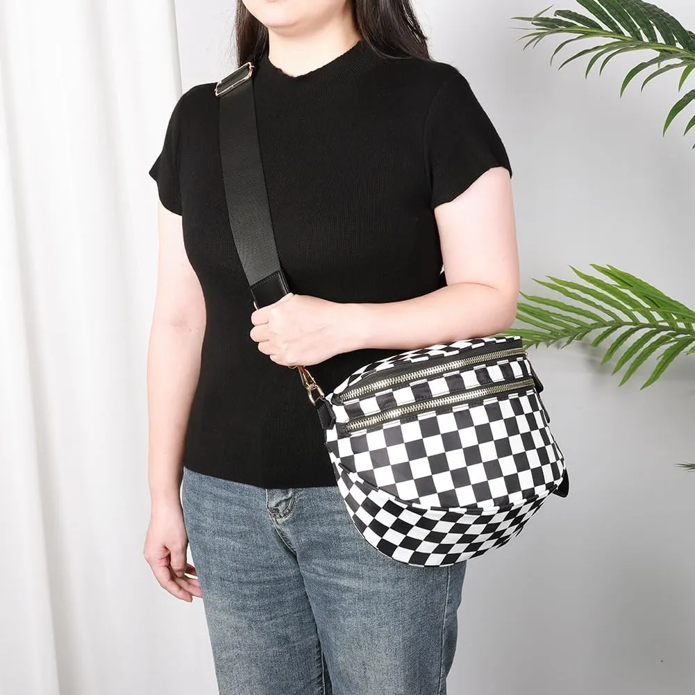 Checkered Crossbody Bum Bags for Women Nylon Checkered Purse Checkerboard Fanny Pack