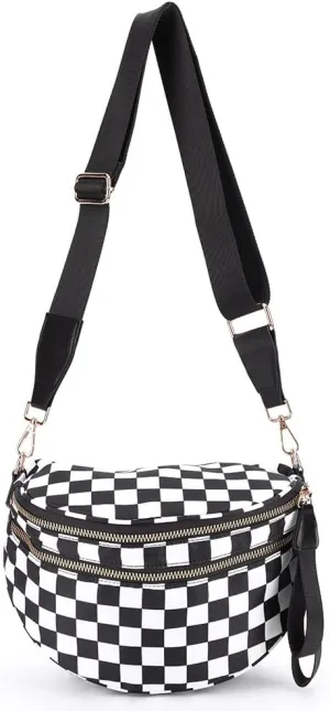 Checkered Crossbody Bum Bags for Women Nylon Checkered Purse Checkerboard Fanny Pack