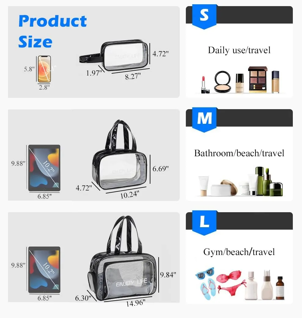 Clear Toiletry Bag, Waterproof PVC Makeup Pouch with Handle, Portable toiletry Bag for Women, Small Clear Makeup Bag with Zipper (Blue,S)