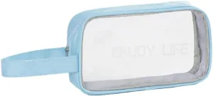 Clear Toiletry Bag, Waterproof PVC Makeup Pouch with Handle, Portable toiletry Bag for Women, Small Clear Makeup Bag with Zipper (Blue,S)