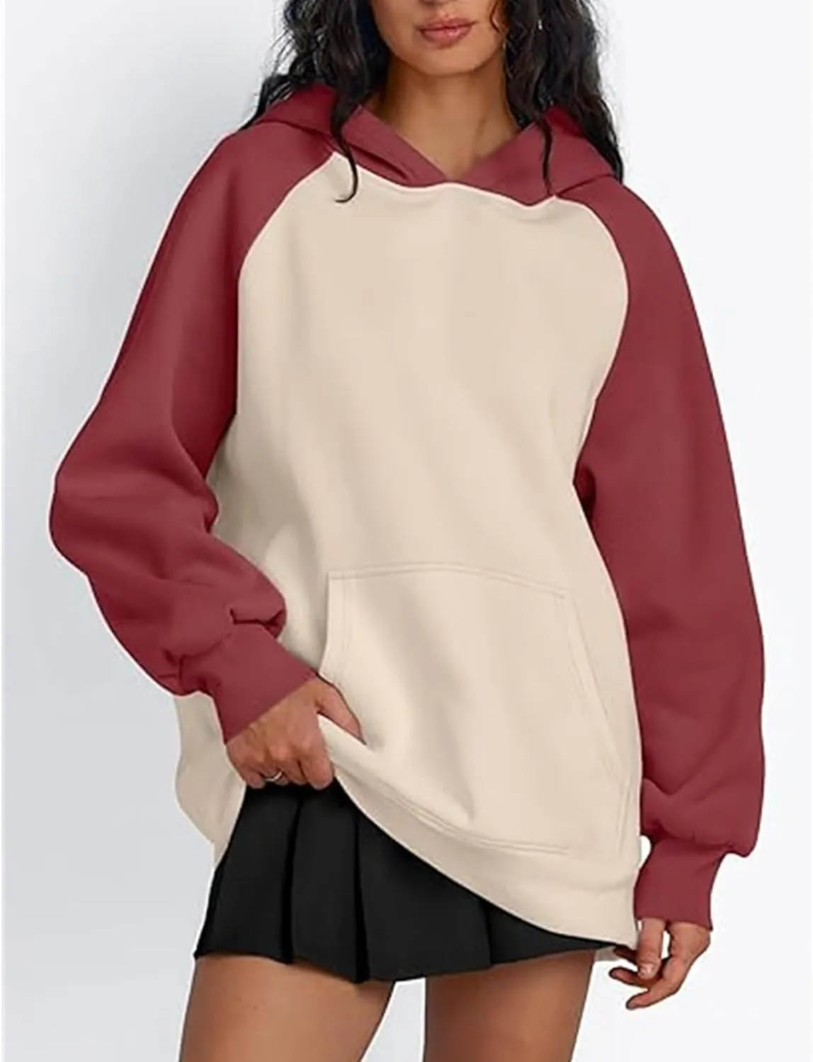 Color Block Hoodies for Women Trendy Oversized Raglan Sweatshirts Lightweight Fleece Cute Hoodies with Pockets