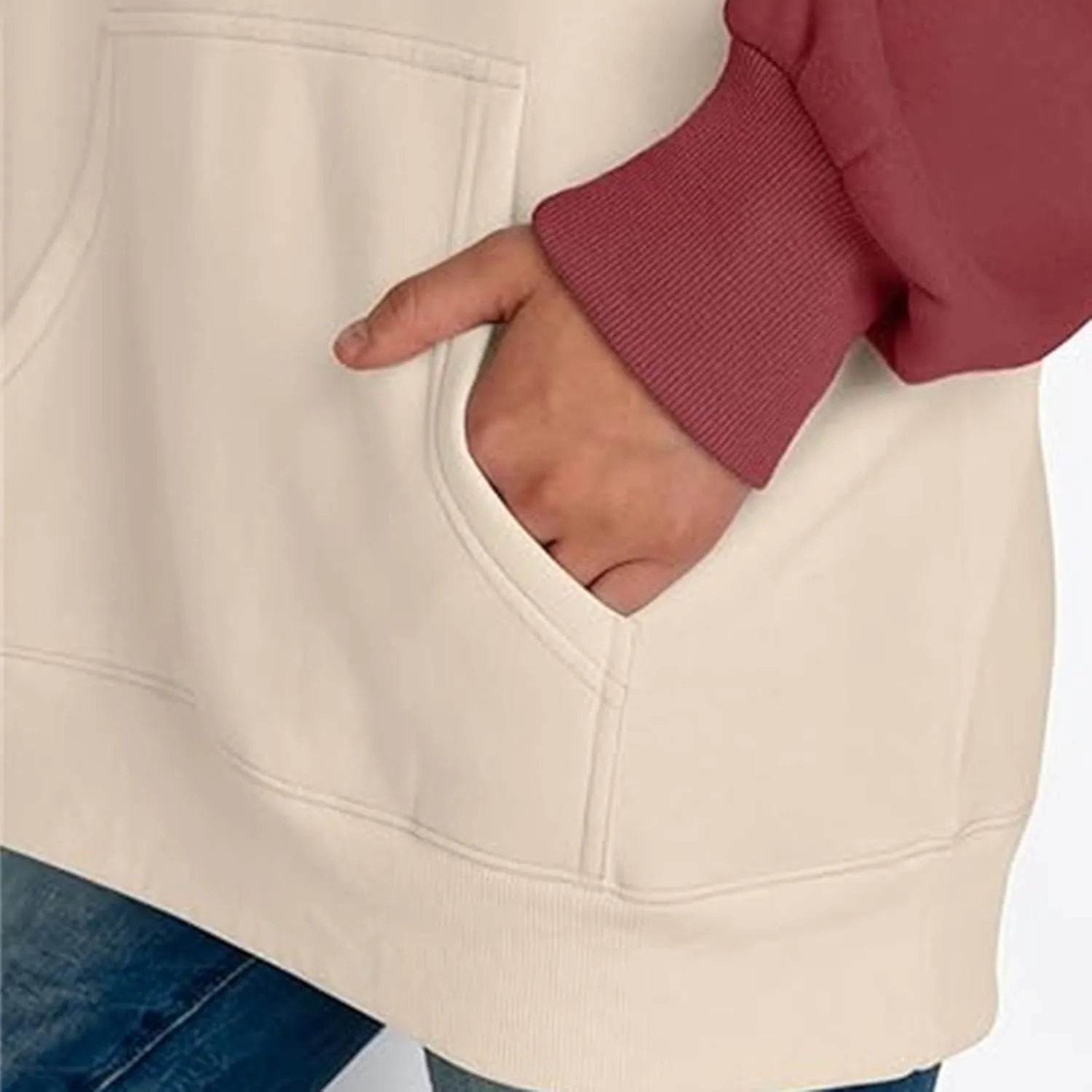 Color Block Hoodies for Women Trendy Oversized Raglan Sweatshirts Lightweight Fleece Cute Hoodies with Pockets