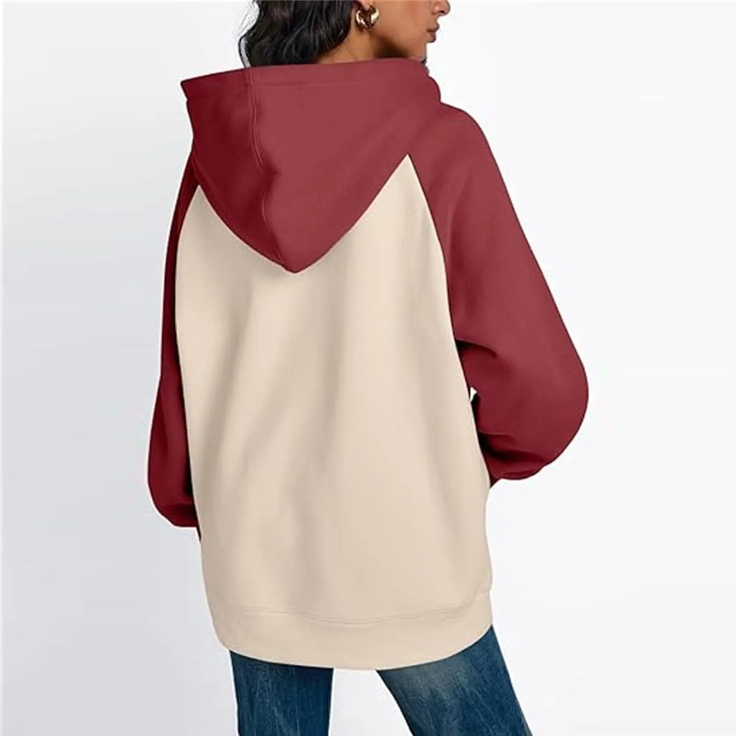 Color Block Hoodies for Women Trendy Oversized Raglan Sweatshirts Lightweight Fleece Cute Hoodies with Pockets