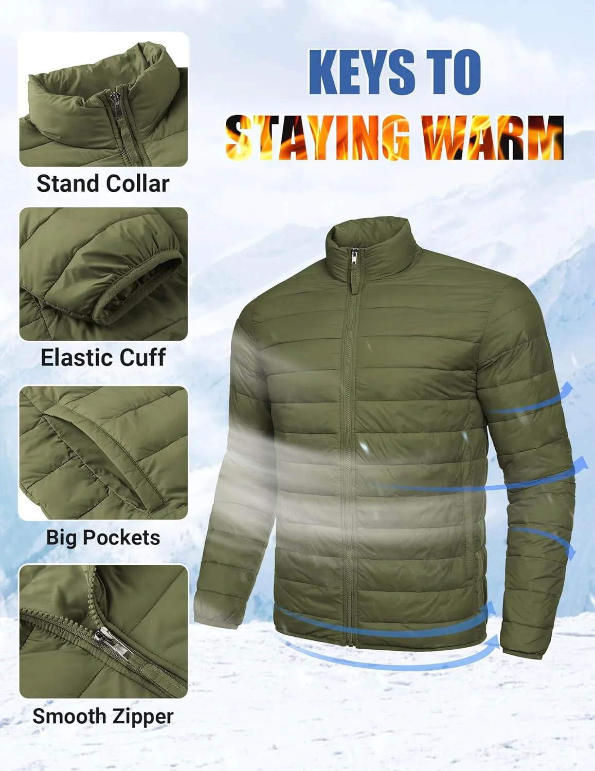 COOFANDY Mens Puffer Jacket Packable Lightweight Jackets Winter Coat Windproof Zipper Down Jacket