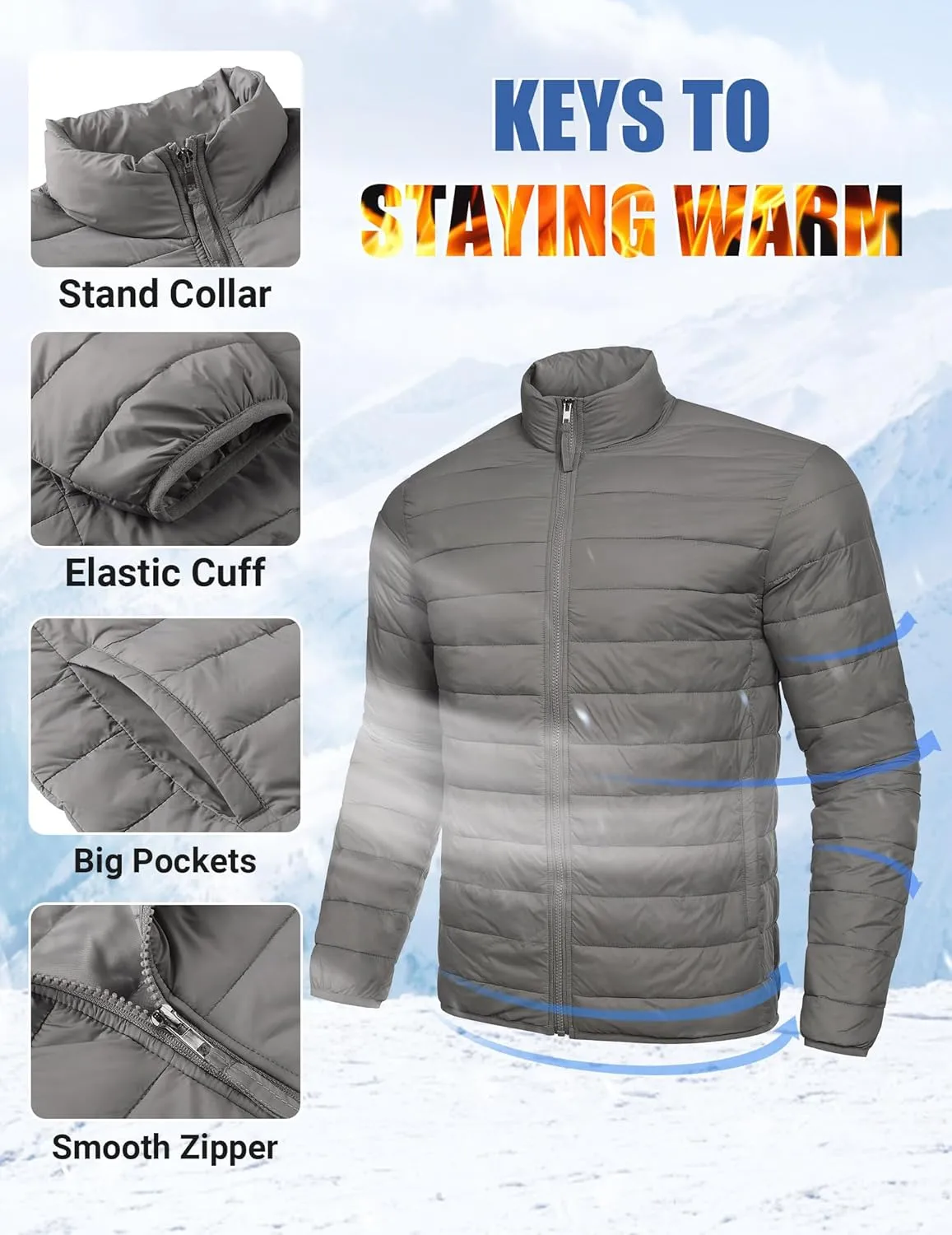 COOFANDY Mens Puffer Jacket Packable Lightweight Jackets Winter Coat Windproof Zipper Down Jacket