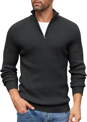 COOFANDY Men's Quarter Zip Sweaters Slim Fit Mock Neck Pullover Sweater Lightweight Knitted Polo Sweaters