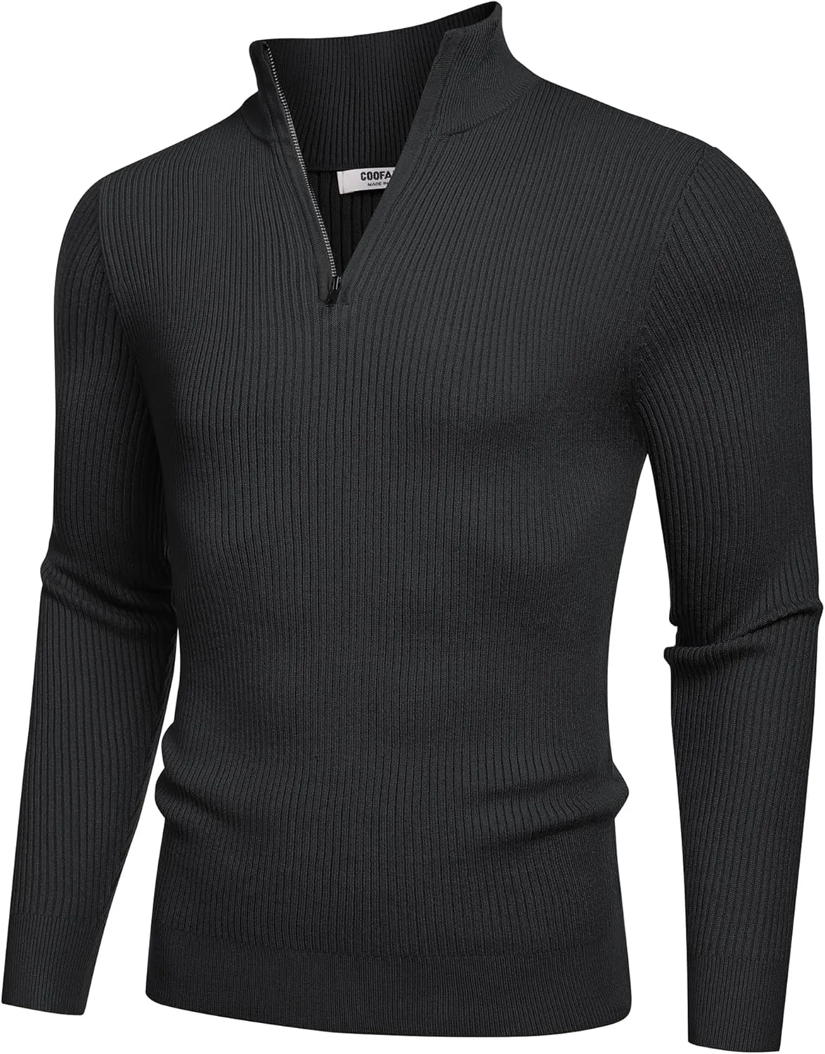 COOFANDY Men's Quarter Zip Sweaters Slim Fit Mock Neck Pullover Sweater Lightweight Knitted Polo Sweaters