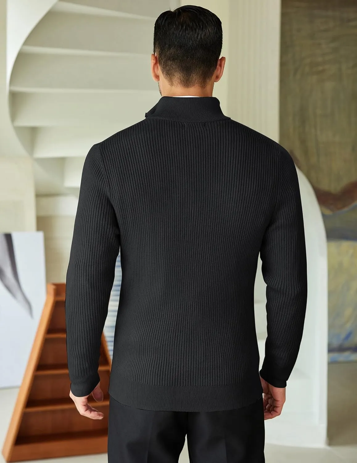 COOFANDY Men's Quarter Zip Sweaters Slim Fit Mock Neck Pullover Sweater Lightweight Knitted Polo Sweaters