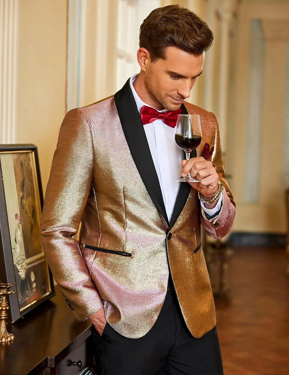 COOFANDY Men's Tuxedo Jacket Slim Fit Shawl Lapel Blazer One Button Suit Jackets for Party Prom Wedding Dinner