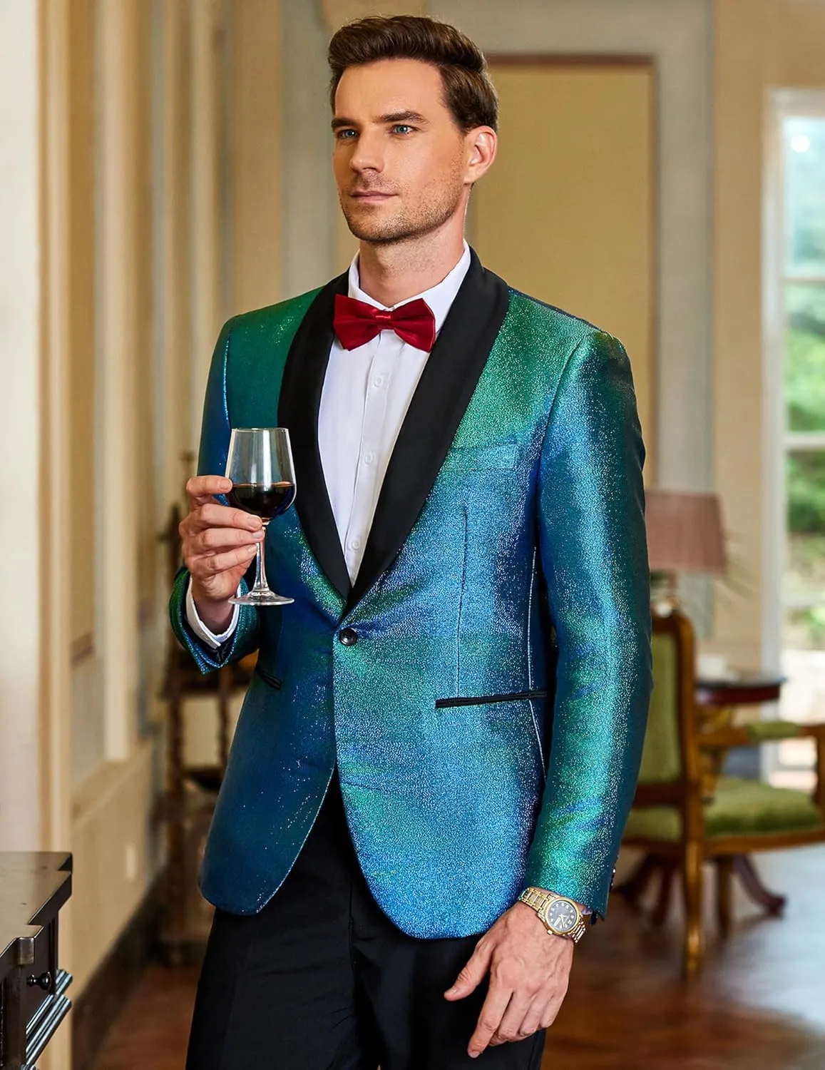 COOFANDY Men's Tuxedo Jacket Slim Fit Shawl Lapel Blazer One Button Suit Jackets for Party Prom Wedding Dinner