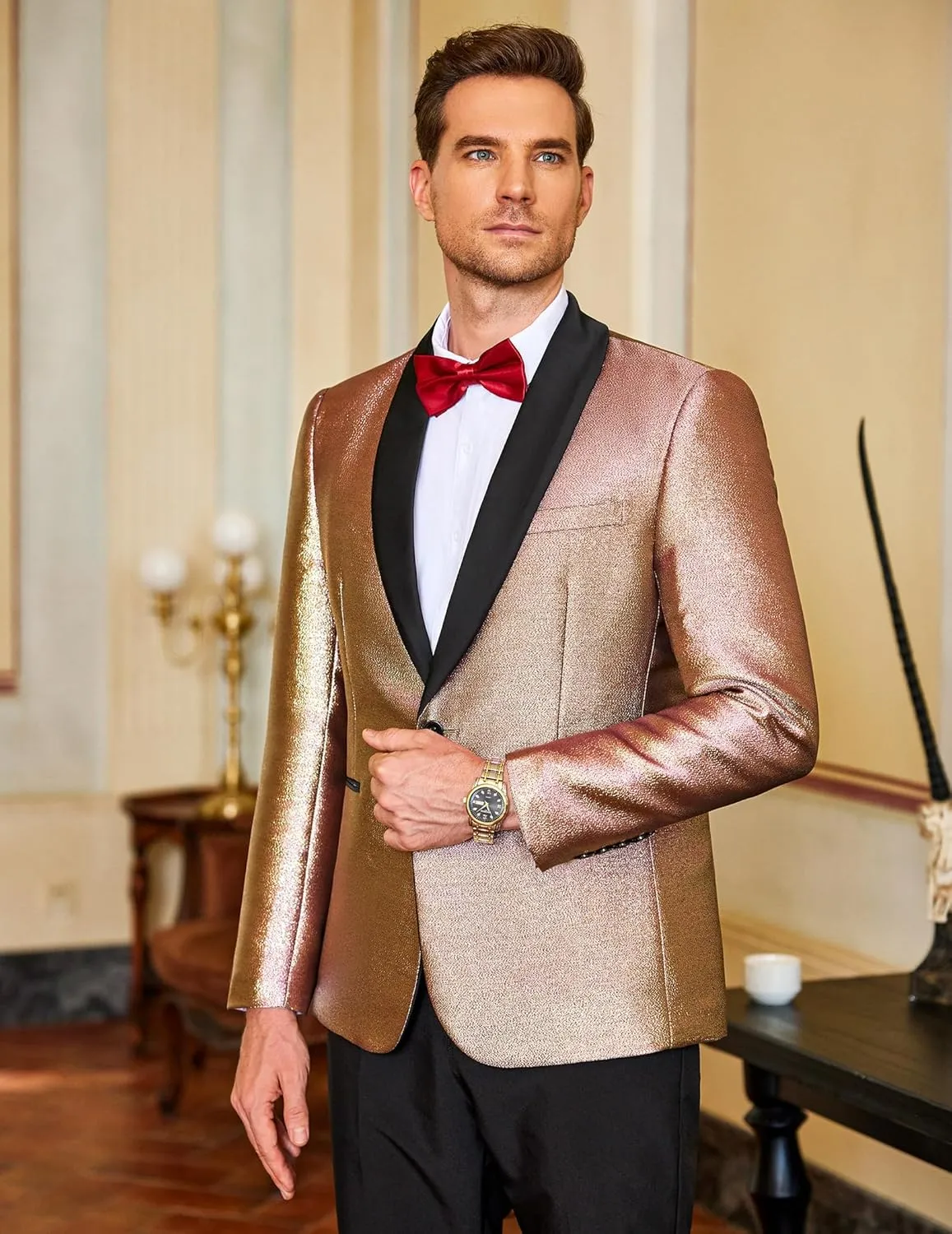 COOFANDY Men's Tuxedo Jacket Slim Fit Shawl Lapel Blazer One Button Suit Jackets for Party Prom Wedding Dinner