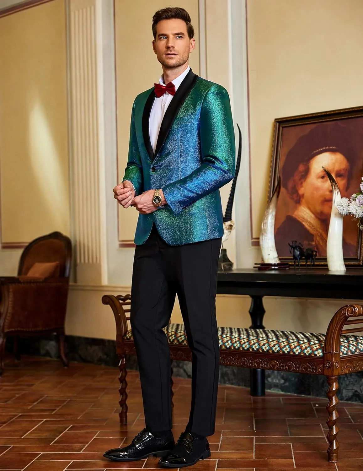 COOFANDY Men's Tuxedo Jacket Slim Fit Shawl Lapel Blazer One Button Suit Jackets for Party Prom Wedding Dinner