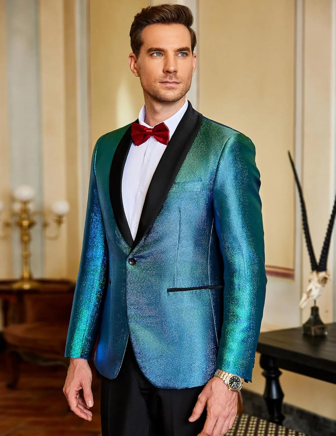 COOFANDY Men's Tuxedo Jacket Slim Fit Shawl Lapel Blazer One Button Suit Jackets for Party Prom Wedding Dinner