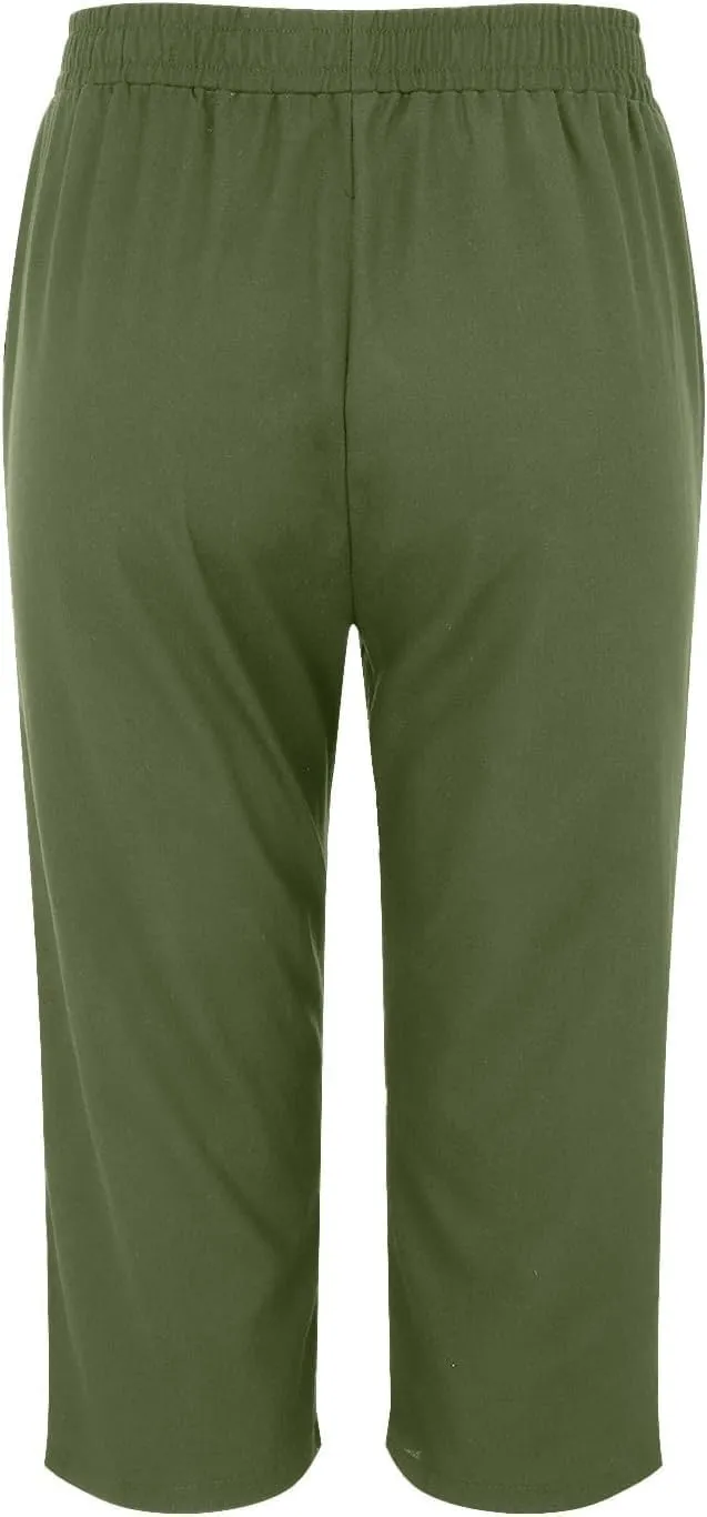 Cotton Linen Capri Shorts for Women's Summer Solid Comfy Wide Leg Short Pants Beach Vacation Cropped Trousers