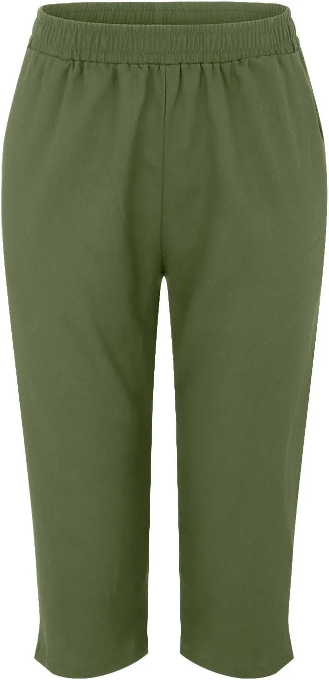 Cotton Linen Capri Shorts for Women's Summer Solid Comfy Wide Leg Short Pants Beach Vacation Cropped Trousers