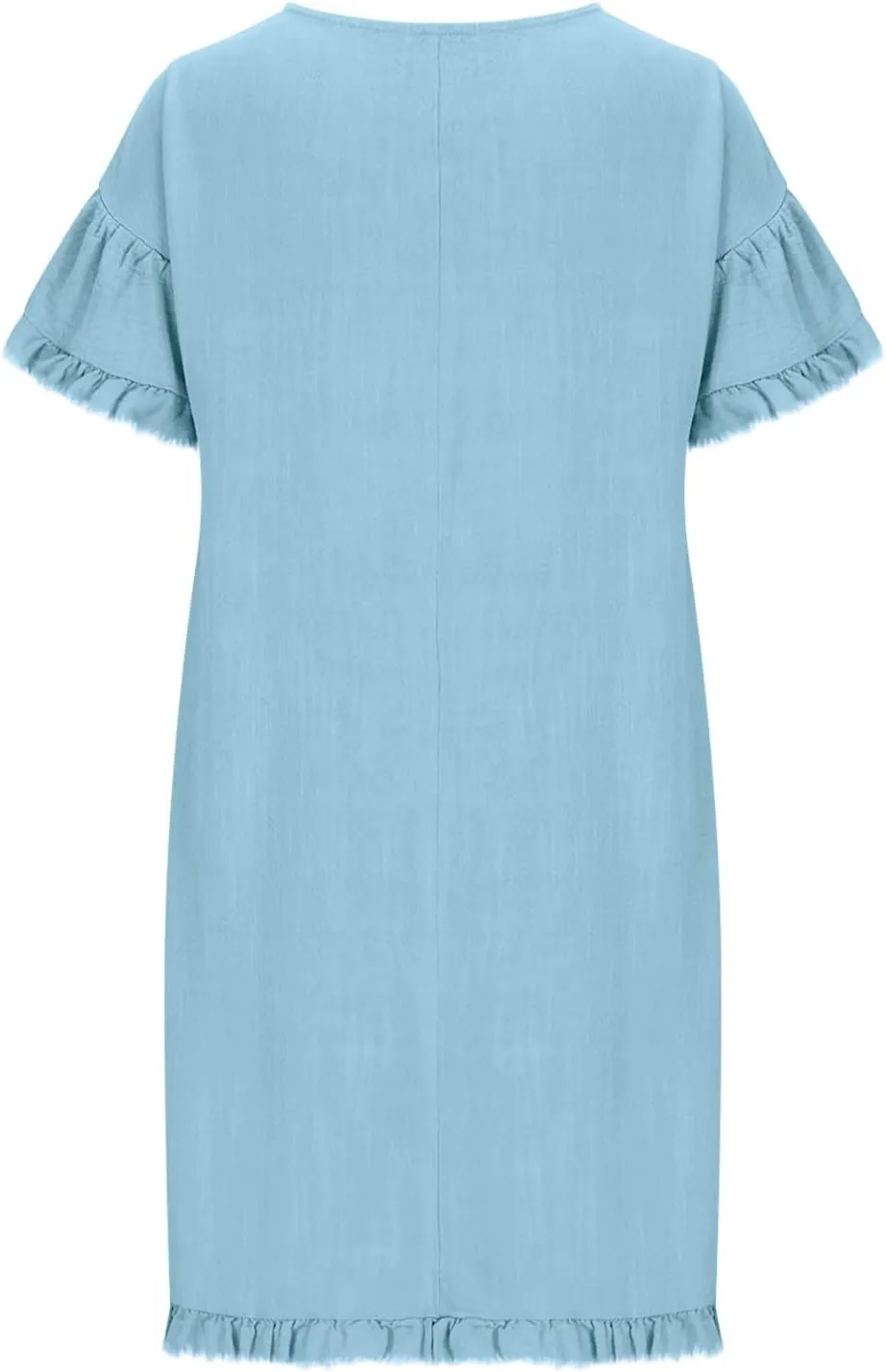 Cotton Linen Dress for Women Short Sleeve Crewneck Mini Dresses for Summer Solid Color Shift Dress with Pockets