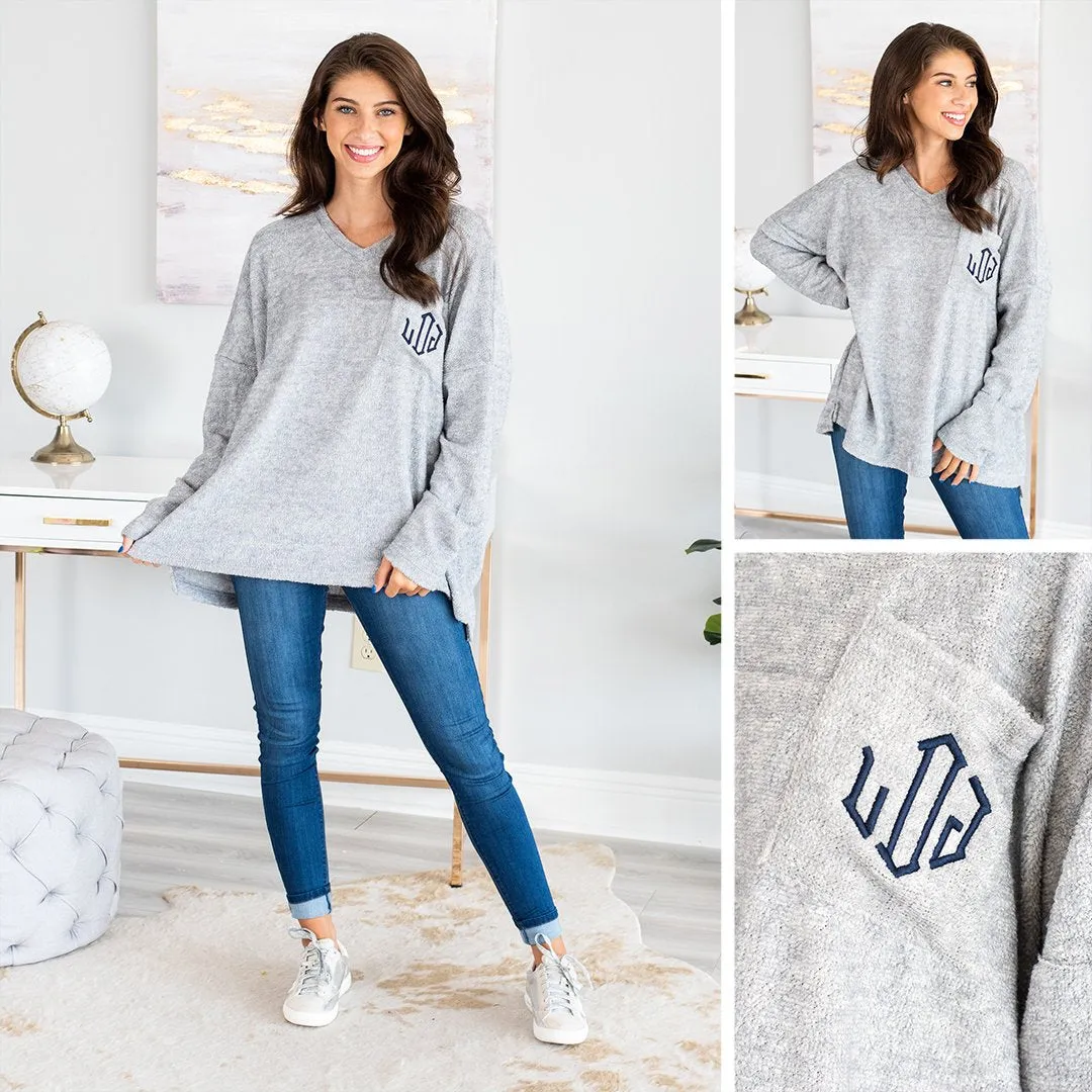 Cozy Fun Gray Boyfriend Pocket Sweater