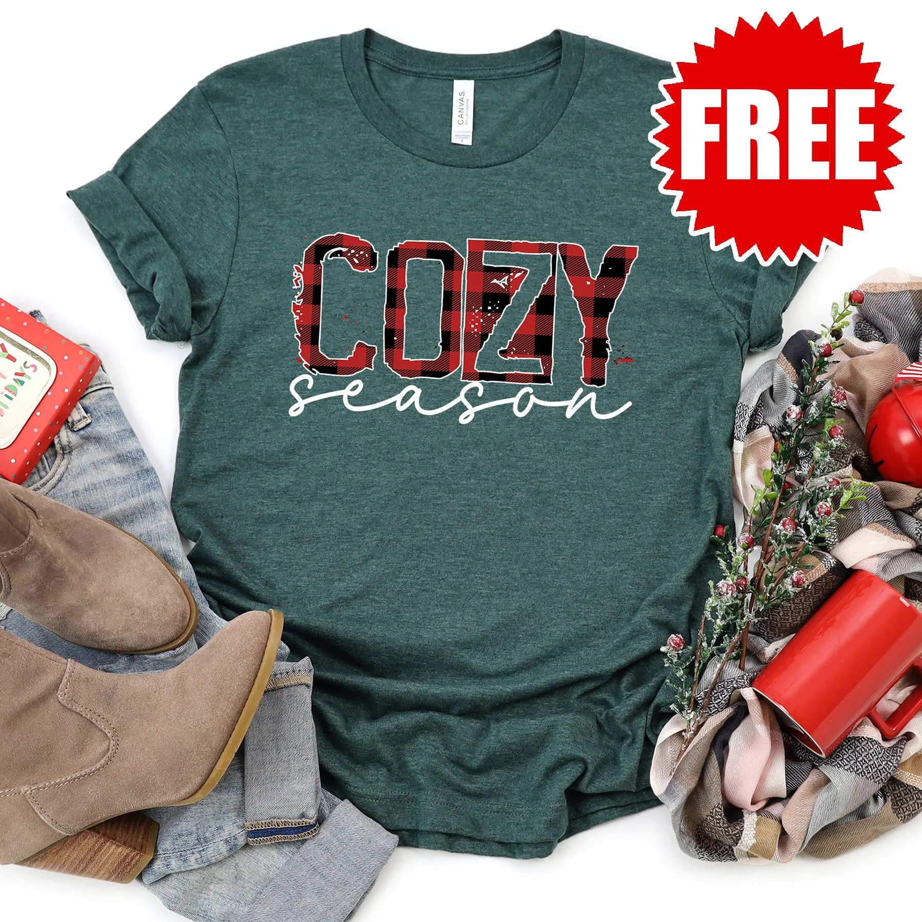 Cozy Season Tee - Heather Forest