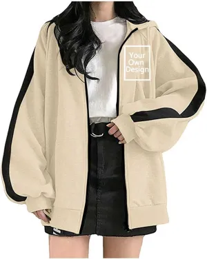 Custom Sweatshirt, Your Own Design Text/Photo/Image/Logo Women Front Printed Hoodies Zip Up Hooded Jacket