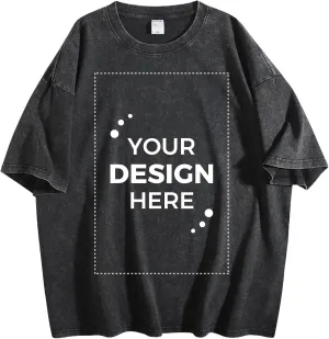 Customized T Shirts Vintage Wash Tee with Your Own Design Oversized T-Shirt Personalized Add Your Design for Men Women