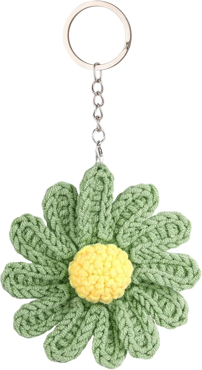 Daisy Keychain,Cute Daisy Crochet Flower Bag Charms for Women Handmade Floral Keyring Decor Gifts Purse Wallet