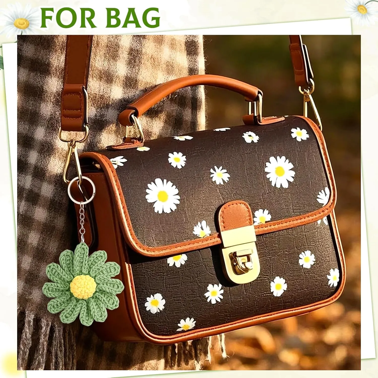 Daisy Keychain,Cute Daisy Crochet Flower Bag Charms for Women Handmade Floral Keyring Decor Gifts Purse Wallet