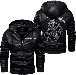 Dark Grim Death Skull Gothic Custom Men PU Leather Vest Jacket Coat