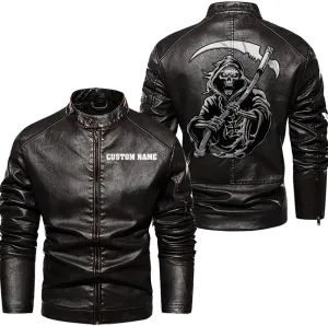Dark Grim Death Skull Gothic Custom Men PU Leather Vest Jacket Coat