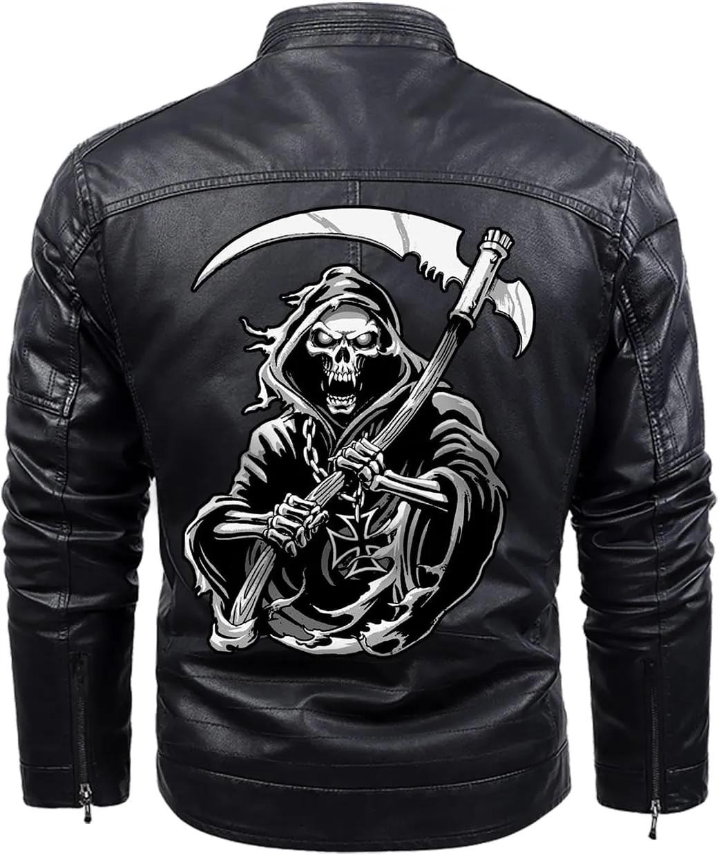 Dark Grim Death Skull Gothic Custom Men PU Leather Vest Jacket Coat