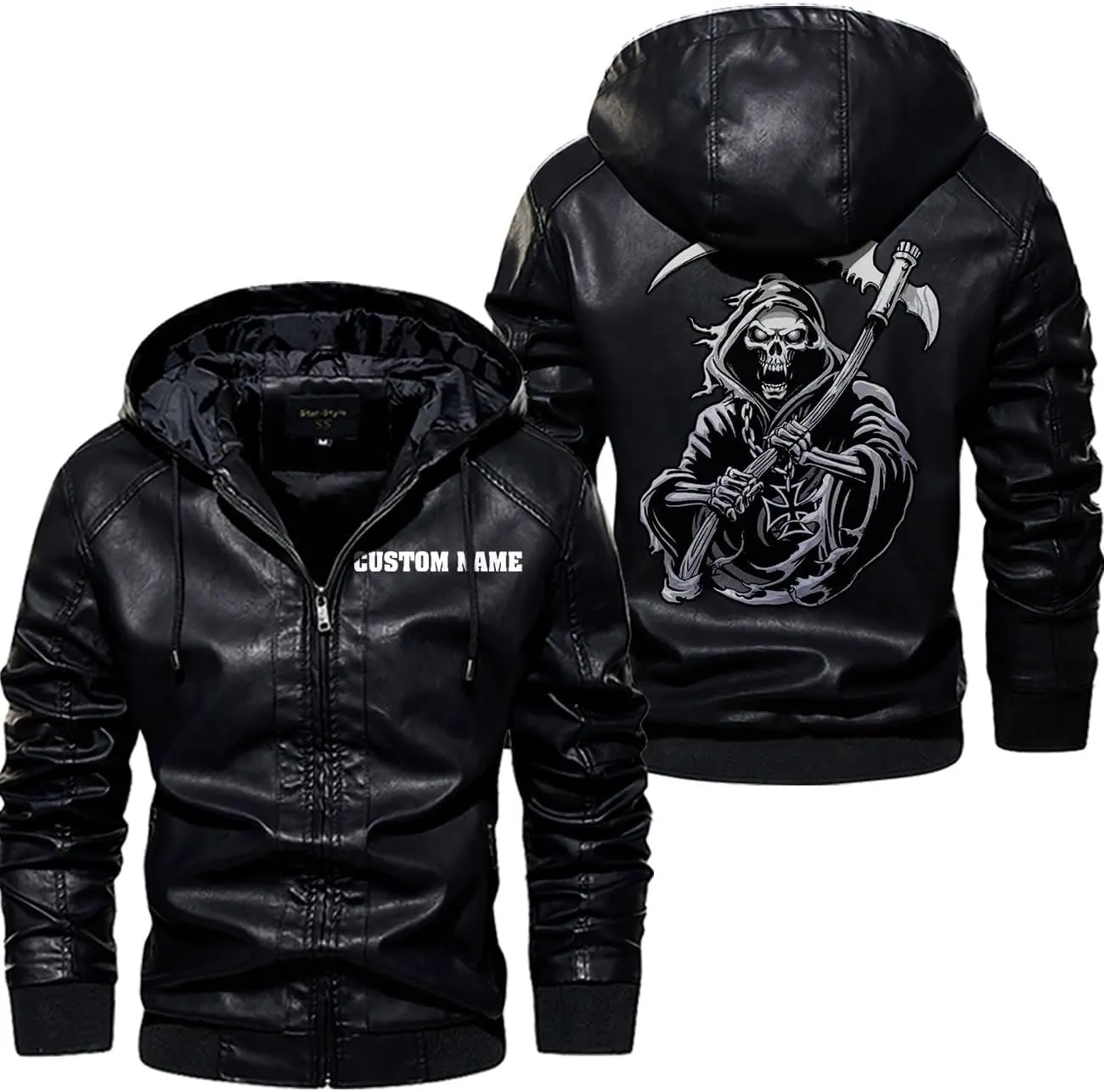 Dark Grim Death Skull Gothic Custom Men PU Leather Vest Jacket Coat