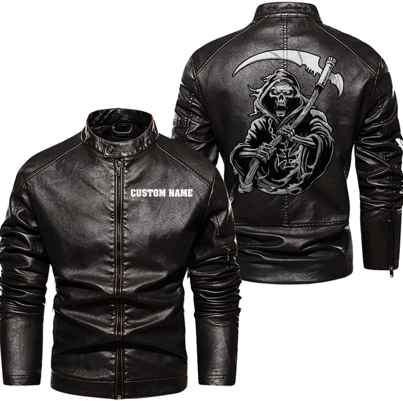 Dark Grim Death Skull Gothic Custom Men PU Leather Vest Jacket Coat