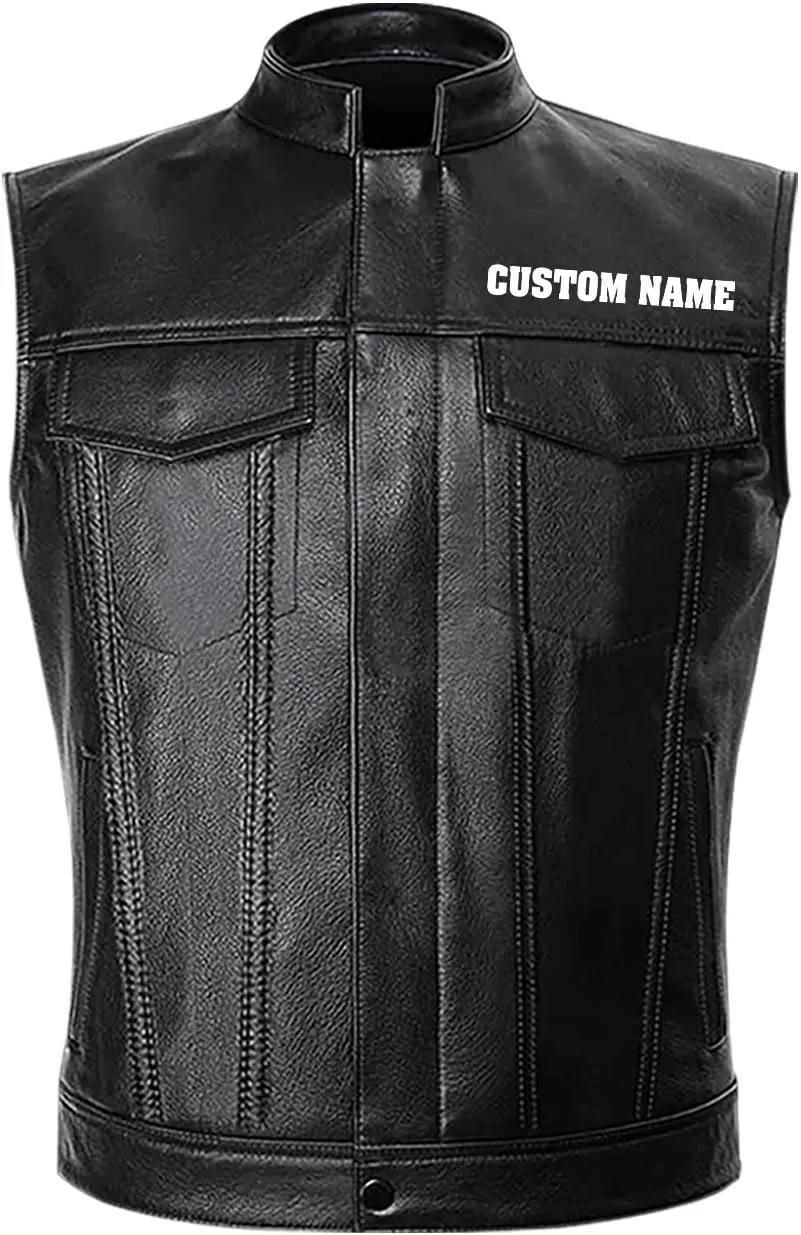 Dark Grim Death Skull Gothic Custom Men PU Leather Vest Jacket Coat